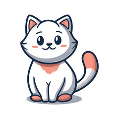 Charming cartoon white cat with soft pink accents sits cutely, radiating joyful innocence