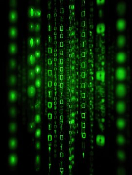 Abstract binary code background with falling zeros, green matrix effect, futuristic digital backdrop, green, zero