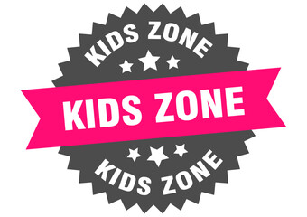 kids zone. kids zone round pink label isolated on transparent background
