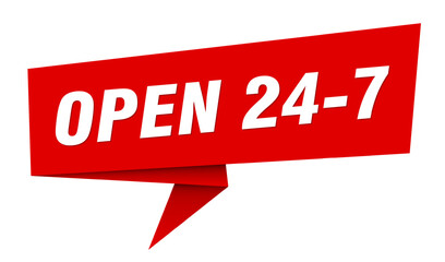 open 24 7 banner. open 24 7 speech bubble, label, sticker, sign template