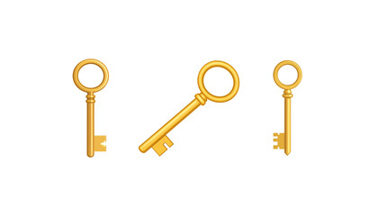 Isolated golden metal house key on white background
