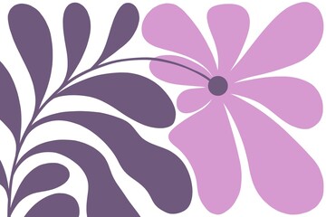 Botanical doodle background art vector. Pink flower. Abstract shape doodle art design for print, wallpaper, wall art for home decoration. Abstract botanical leave and flower background. Purple