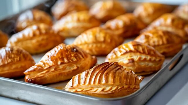 Maltese pastizzi, warm and flaky pastries filled with ricotta or pea filling, freshly baked on a baking sheet. A beloved Maltese savory snack