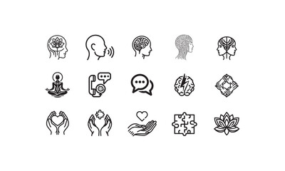 Fototapeta premium Minimalist line art icons illustrating concepts of mindfulness communication and healthcare