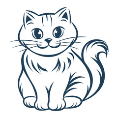 Playful outline cat sitting poses with a fluffy tail in a simple vector