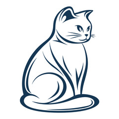 Stylized feline sits gracefully, its navy silhouette bringing sleekness and elegance to any project