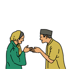 Muslim and Muslimah Minimalist Illustration for Ramadhan, Eid Fitri, and Eid Adha Greeting and Islamic Celebration Design