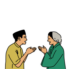 Muslim and Muslimah Minimalist Illustration for Ramadhan, Eid Fitri, and Eid Adha Greeting and Islamic Celebration Design