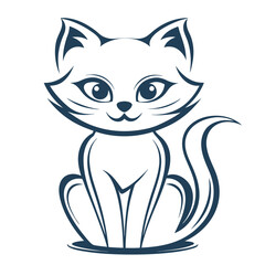 Obraz premium Outlined navy blue cat illustration shows sitting posture with curved tail in simple artwork