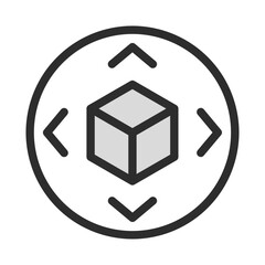 3D Object Control Vector Icon Set - Editable Line Weight - Cube, arrows, movement, rotation, 3D, view, perspective, digital, interaction, transform, object icons