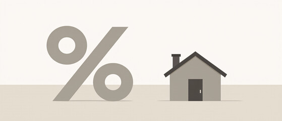 Minimalist Monetary Policy Concept with Neutral Tone Miniature House and Percentage Symbol Highlighting Property Tax Impact on Homeownership Costs