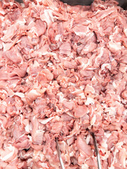 Sliced Pork Hip in Metal Tray at Market.