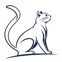Line art illustration of sitting cat looking up shows animal elegance