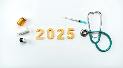 2025 Healthcare Concept with Medical Tools and Supplies.