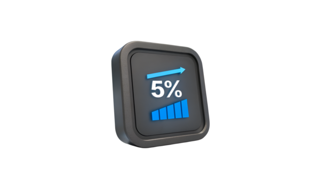 Five percent growth indicator symbol stock market increase on transparent background