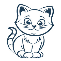 Adorable line art depicts a cute, happy feline kitten in a seated pose