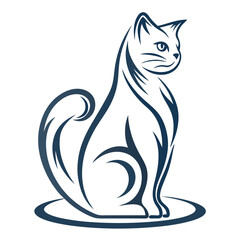 Stylized feline showcases a simple blue lineart representation of a sitting cat