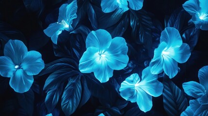 Vibrant blue flowers and dark leaves