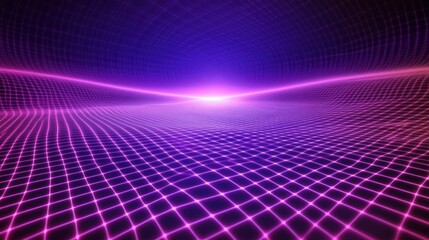 Abstract digital landscape with glowing purple and pink grid lines