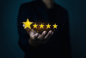 Businesspeople rate their satisfaction and praise the products and excellent service, customer care...