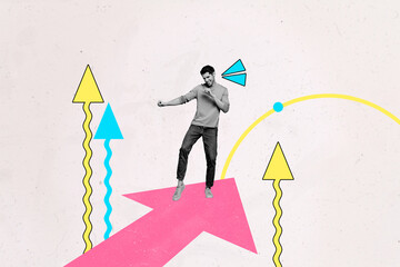 3D collage design composite artwork sketch of young man dance arrow success goal development...