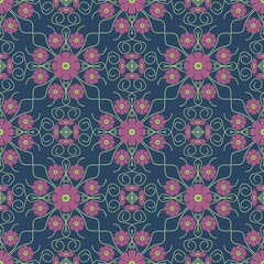 seamless floral pattern,created by drawing curves together to form red flowers and branches,with a green background in a geometric pattern,combined to create tile and fabric patterns,beautiful