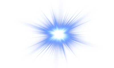 Blue Light Flare with Rays on Transparent Background. Glowing Star Effect PNG