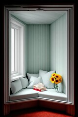 Sunlit Window Seat Reading Nook with Sunflowers and Pillows