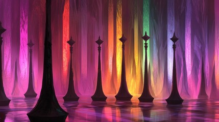 Dark, glowing forest with tall, dark pillars