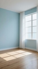 Obraz premium Sunlit Room with Blue Walls and Wooden Floor