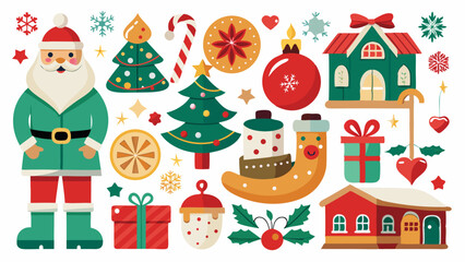 vector set of christmas elements with santa claus background