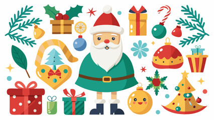 vector set of christmas elements with santa claus background