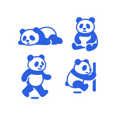 Four stylized blue panda illustrations