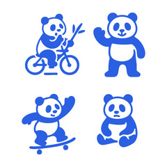 Four stylized blue panda illustrations (1)