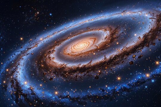 Stunning Spiral Galaxy Surrounded by Cosmic Stardust in Deep Space Environment