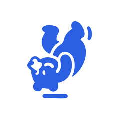 Stylized blue piggy bank with wings, flying in a dynamic pose