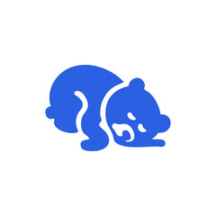 Simple blue stylized illustration of a bear, possibly a panda, in a crouched or resting posture