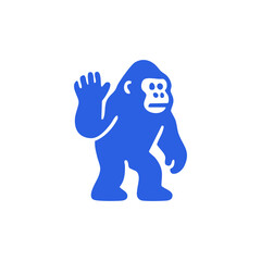 Simple blue gorilla silhouette with a raised hand
