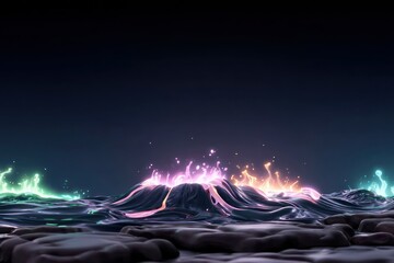Abstract Bioluminescent Landscape with Vibrant Glowing Creatures