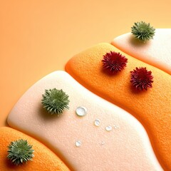 Abstract Cellular Repair Process:  Orange and Cream Texture with Water Droplets