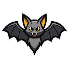 Cartoon gray bat with yellow accents looks fierce while flying with open wings