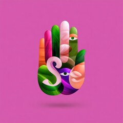 Abstract Colorful Hand Illustration with Pink Background