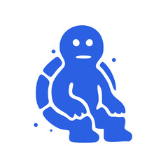 A stylized blue creature sitting inside a shell-like form