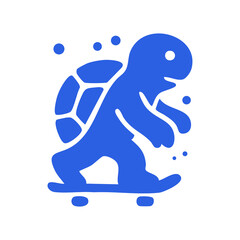 A blue turtle character is skateboarding