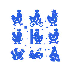 Fototapeta premium Assorted Blue Chicken Icons