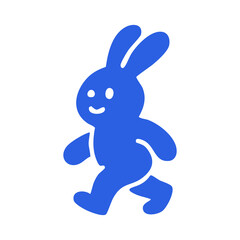 Simple blue cartoon rabbit walking