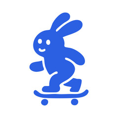 Cute blue rabbit riding a skateboard