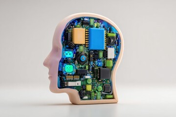 Android Head Internal Mechanisms: Circuit Board Inside a Beige Head Profile
