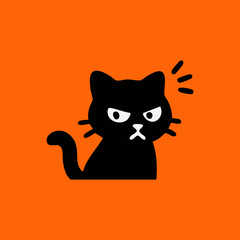 Angry black cat silhouette on orange background