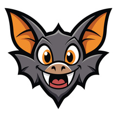 Cartoon gray bat with orange wings and big smile is ready for Halloween